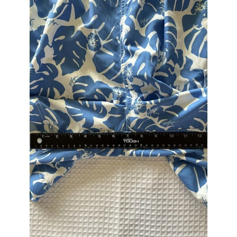 Tommy Hilfiger Mens Medium Blue White Tropical Hula Girl Print Swim Short Trunks
